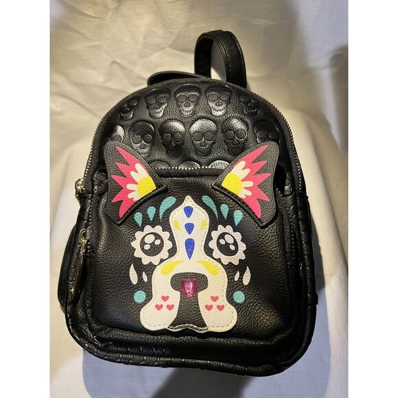 Betsey Johnson Kitsch Mini Backpack Sugar Skull Dog Day of the Dead Purse - Picture 1 of 10
